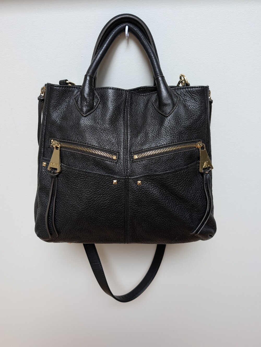 Aimee Kestenberg Black Pebbled Leather Satchel Tote Gold Hardware
